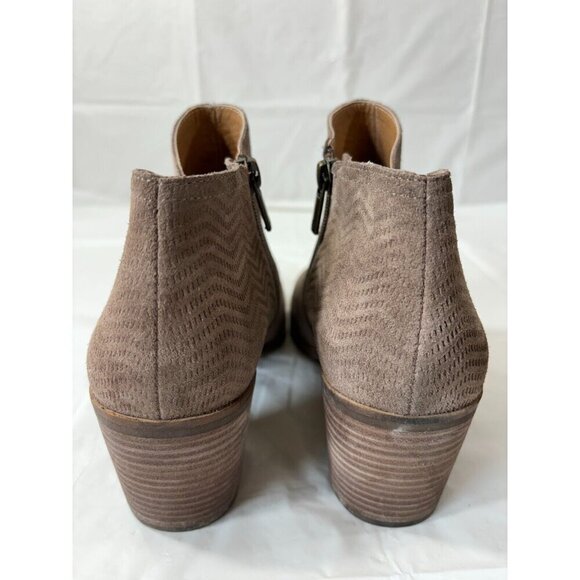 Lucky Brand Pickla Ankle Boots Booties Chevron Suede Beige Size 9M - Picture 3 of 12
